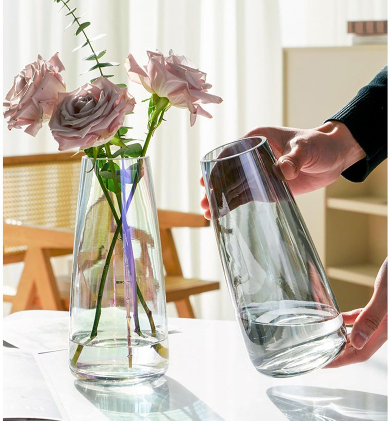 FANTESTICRYAN Modern Glass Vase Irised Crystal Clear Glass Vase for Home Office Decor (Crystal Grey) - Image 2